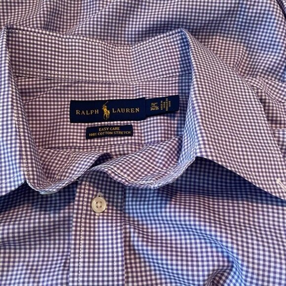 Mens Ralph Lauren Shirt Long sleeve Size 34/35 - 16.5" Purple/White Checker - Picture 2 of 5